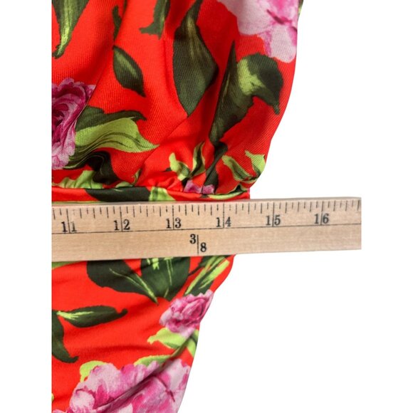 Zara Floral Red Rose Draped Bodysuit ruched boho sz L - Picture 5 of 10